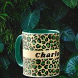 Emerald green gold leopard cheetah pattern name mug<br><div class="desc">Elegant,  cool,  glamorous and feminine with emerald green and faux gold leopard pattern.  Personalize and add your name.</div>