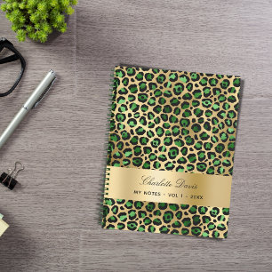 Emerald green gold leopard cheetah pattern notebook