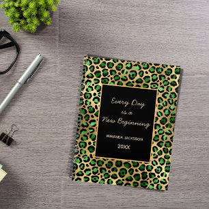 Emerald green gold leopard motivational 2025 planner