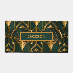 Emerald Green Gold Luxury Art Deco Desk Mat