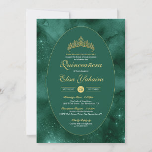 Emerald Green Gold Luxury Elegant Quinceanera Invitation