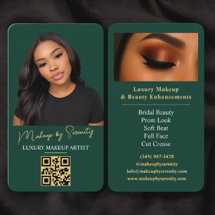 Emerald Green Gold Makeup Artist QR Code Beauty Business Card
