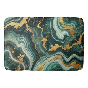 Emerald Green & Gold Marble Look Glam Wedding  Bath Mat