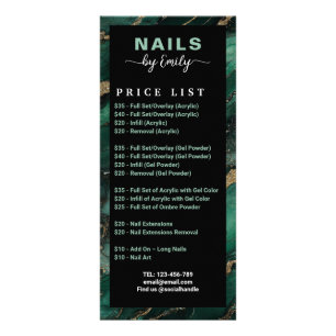 Emerald green Gold Marble Nail Salon Price List Rack Card