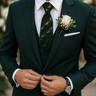 Emerald Green & Gold Marble Tie