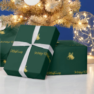 Emerald Green Gold Merry Christmas Wrapping Paper