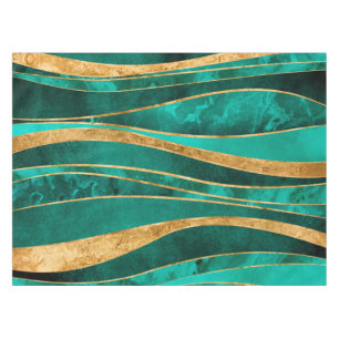 Emerald Green Gold Metallic Wavy Abstract Tablecloth
