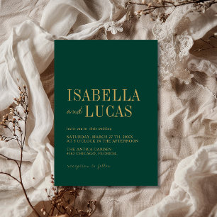 Emerald Green & Gold Minimalist Modern Wedding Invitation