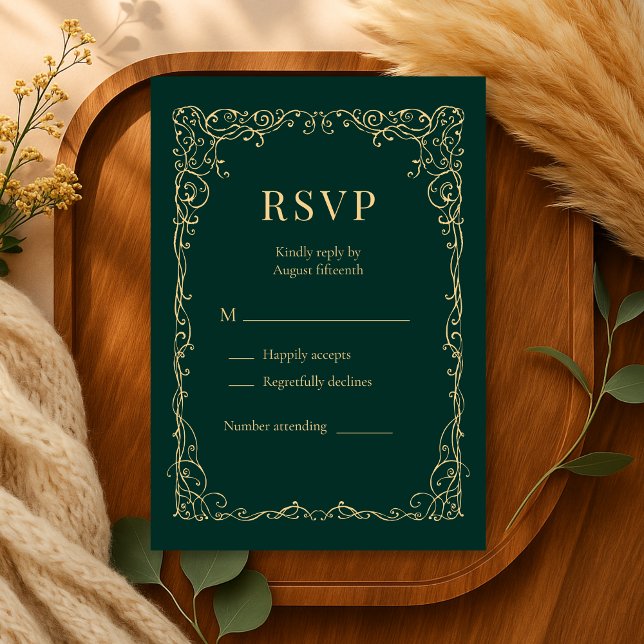 Emerald Green Gold Minimalist Wedding RSVP  (Creator Uploaded)