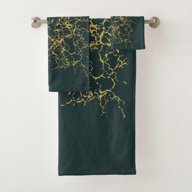 Emerald Green Gold Modern Abstract  Bath Towel Set (Insitu)