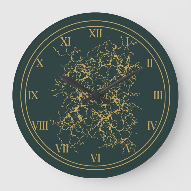Emerald Green Gold Modern Abstract Large Clock (Front)