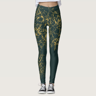 Emerald Green Gold Modern Abstract Leggings