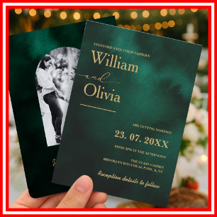 Emerald Green & Gold Modern Elegant PHOTO Wedding Invitation