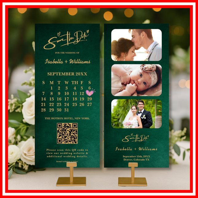 Emerald Green & Gold Modern Elegant Save The Date (Creator Uploaded)