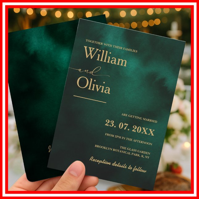 Emerald Green & Gold Modern Elegant Wedding Invitation (Creator Uploaded)