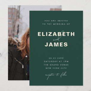 Emerald Green & Gold Modern Minimalist Wedding Invitation