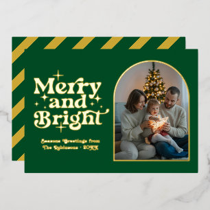 Emerald Green & Gold Modern Retro Christmas Photo Foil Holiday Card
