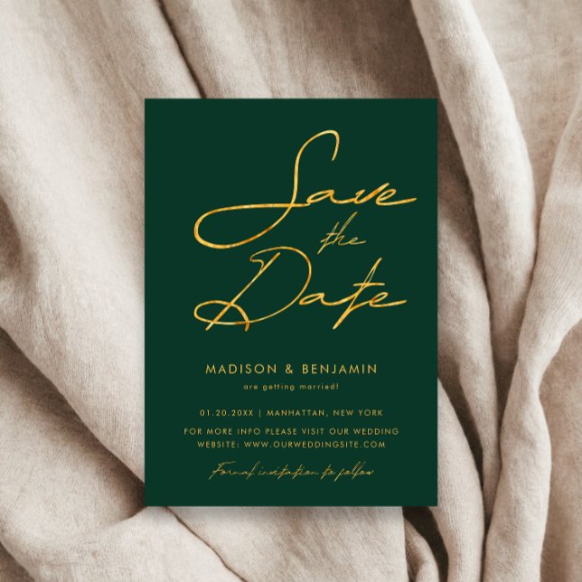 Emerald Green Gold Modern Typography Wedding Save The Date (Creator Uploaded)