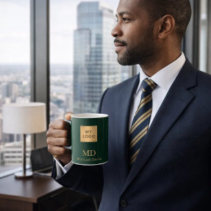 Emerald green gold monogram name business logo coffee mug