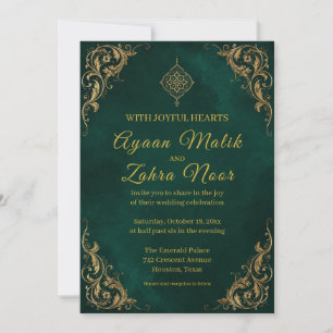 Emerald Green Gold Muslim Wedding Invitation
