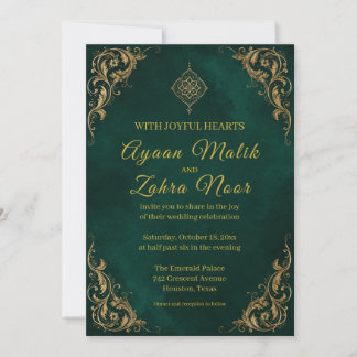 Emerald Green Gold Muslim Wedding Invitation