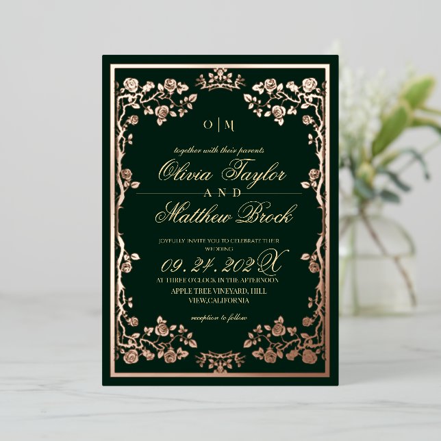 Emerald Green Gold Ornate Botanical The Wedding of (Standing Front)
