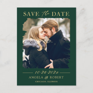Emerald Green Gold Photo Frame Save the Date Postcard