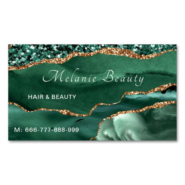 Emerald Green Gold QR Code Magnetic Business Card (Front)