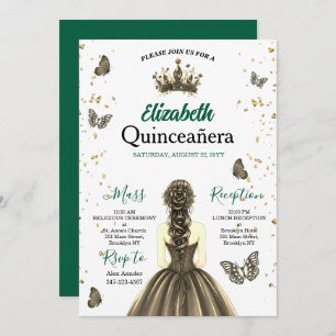 Emerald Green Gold Quinceañera Invitation