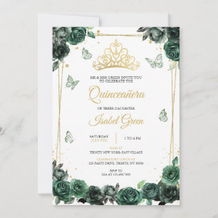 Emerald Green Gold Quinceañera Invitation