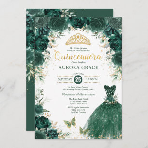 Emerald Green Gold Quinceañera Mis Quince 15 Anos Invitation