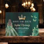 Emerald Green Gold Quinceanera Save The Date<br><div class="desc">Announce your special day with an enchanting Emerald Green Princess Quinceañera Save the Date invitation. Featuring a regal emerald green colour palette and elegant details, this invitation sets the tone for a royal celebration. Adorned with delicate accents fit for a princess, it perfectly captures the magic of your upcoming quinceañera....</div>