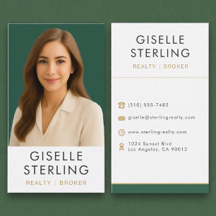 Emerald Green Gold Real Estate Broker Professional Business Card