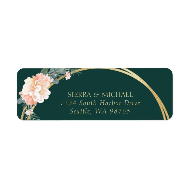 Emerald Green Gold Rings Wedding Return Address Label (Front)