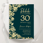 Emerald Green Gold Roses Surprise 30th Birthday Invitation<br><div class="desc">Emerald Green Gold Floral Surprise 30th Birthday Party Invitation. Elegant design featuring roses,  faux gold foil and typography script font. Trendy invite card perfect for a stylish female bday celebration. Can be customised to any age. Printed Zazzle invitations or instant download digital printable template.</div>