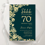 Emerald Green Gold Roses Surprise 70th Birthday Invitation<br><div class="desc">Emerald Green Gold Floral Surprise 70th Birthday Party Invitation. Elegant design featuring roses,  faux gold foil and typography script font. Trendy invite card perfect for a stylish female bday celebration. Can be customised to any age. Printed Zazzle invitations or instant download digital printable template.</div>