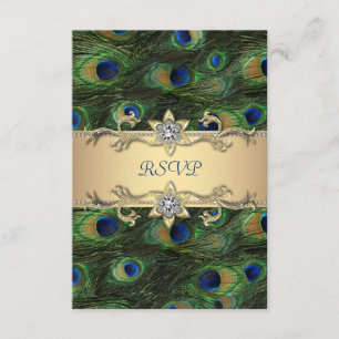 Emerald Green Gold Royal Indian Peacock RSVP Card