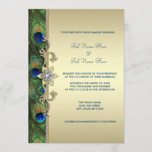 Emerald Green Gold Royal Indian Peacock Wedding Invitation