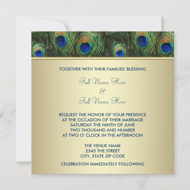 Emerald Green Gold Royal Indian Peacock Wedding Invitation (Front)