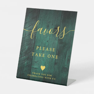 Emerald Green Gold Rustic Boho Barn Wood Favours Pedestal Sign