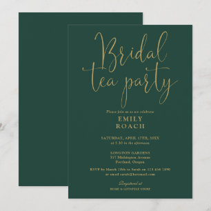 Emerald Green Gold Script Bridal Tea Party Shower Invitation