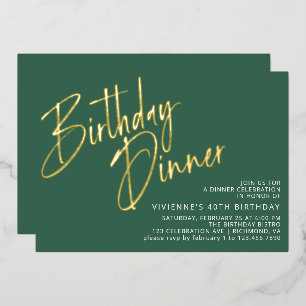 Emerald Green & Gold Simple Modern Birthday Dinner