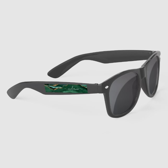 Emerald Green Gold Sunglasses with Custom Name (Right)