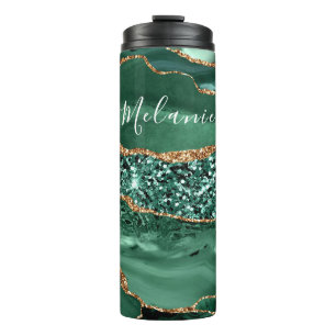 Emerald Green Gold Thermal Tumbler Custom Name
