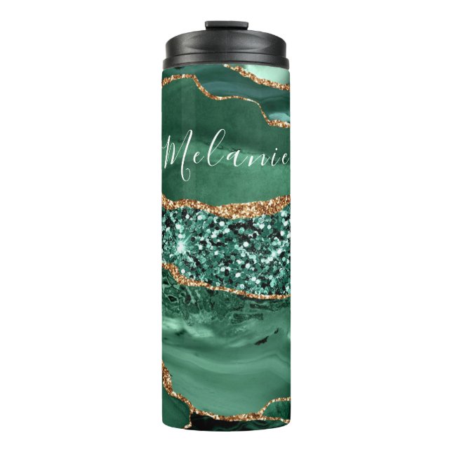 Emerald Green Gold Thermal Tumbler Custom Name (Front)