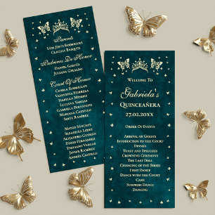 Emerald Green Gold Tiara Butterflies Quinceañera Program