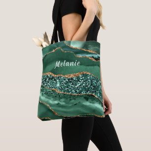 Emerald Green Gold Tote Bag Personalised Name