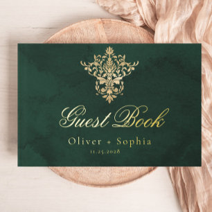 Emerald Green Gold Victorian Ornate Wedding Guest Book