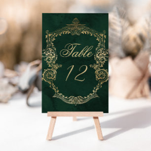 Emerald Green Gold Victorian Wedding table number