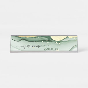 Emerald green Gold Vintage Desk Name Plate